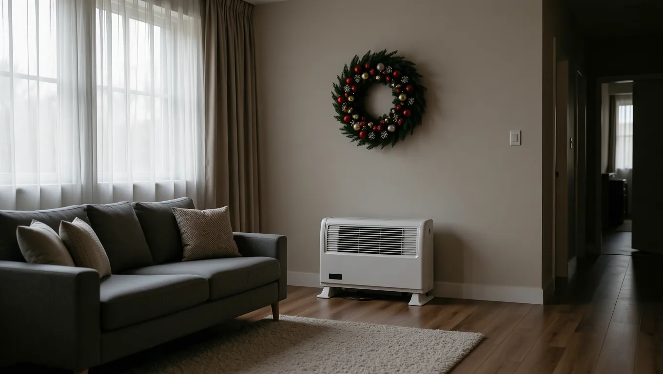 A quiet living room setting illustrating unexpected home maintenance needs during winter