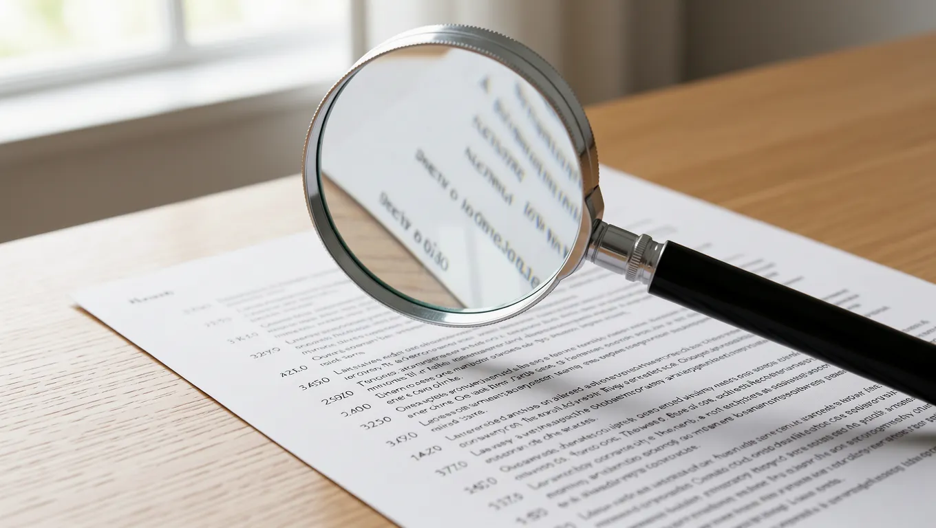 Magnifying glass over a detailed personal loan agreement