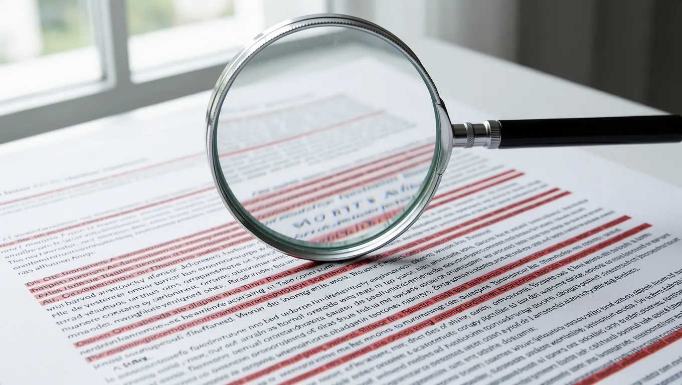 Magnifying glass inspecting the fine print of a loan agreement