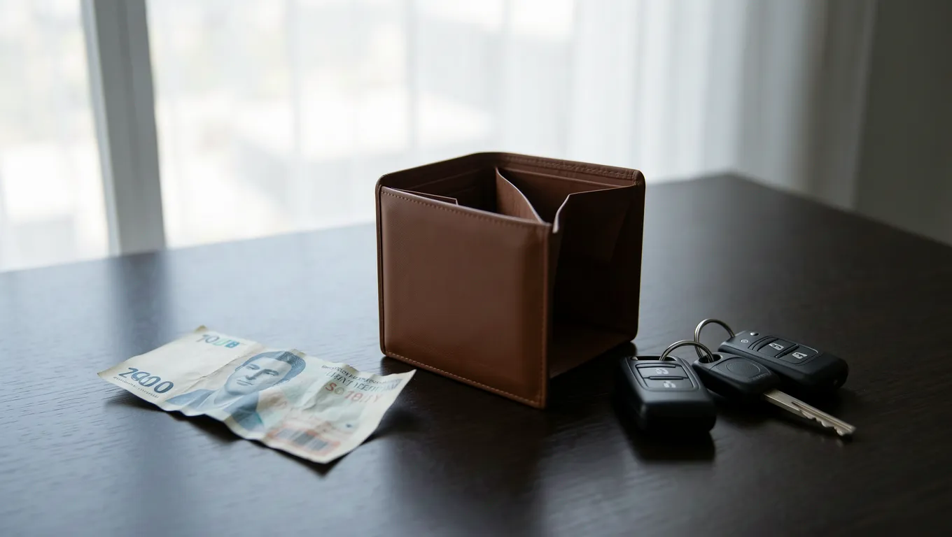 Empty wallet next to an unpaid bill illustrating financial stress