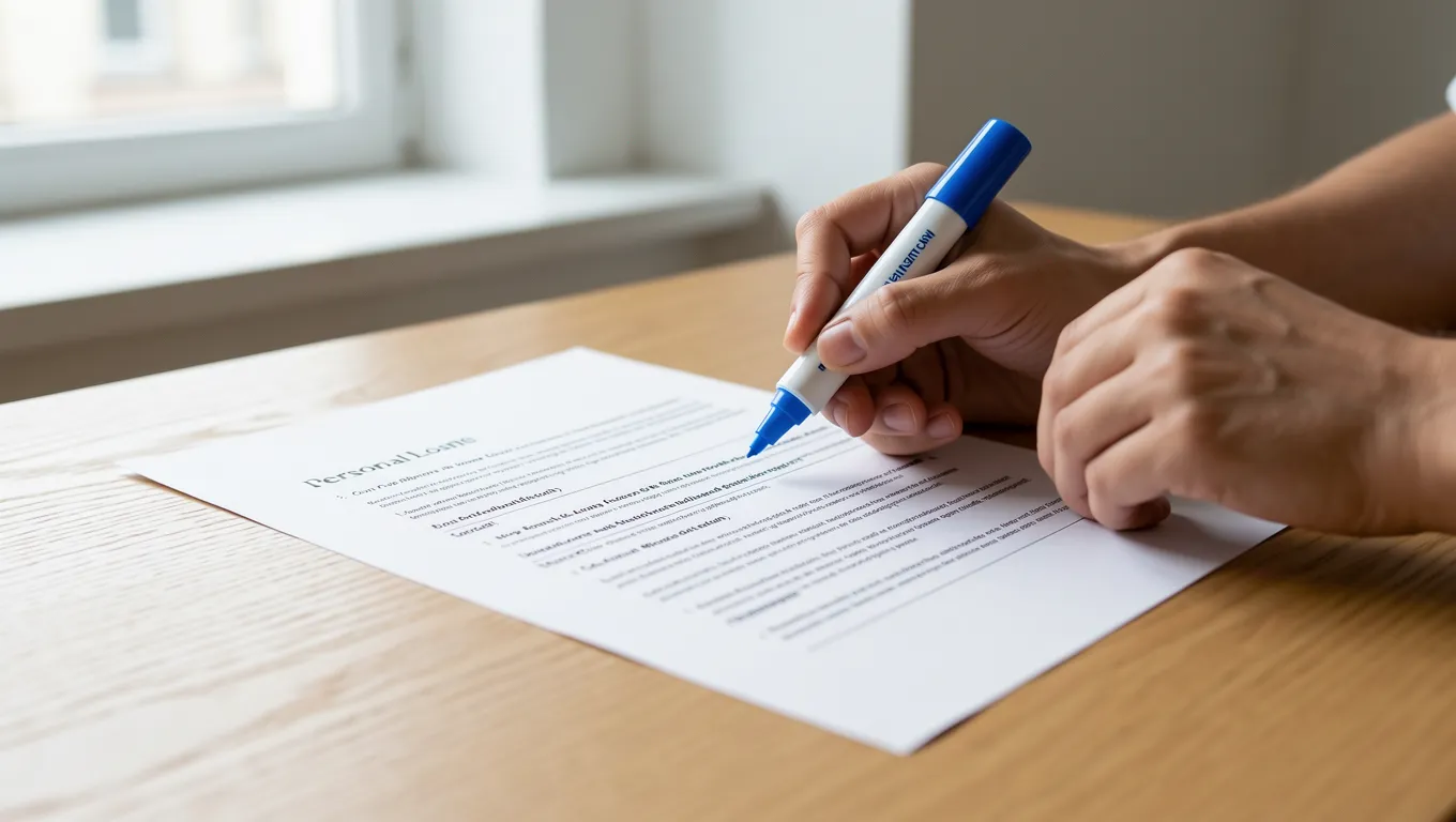 Person highlighting important clauses in a financial contract