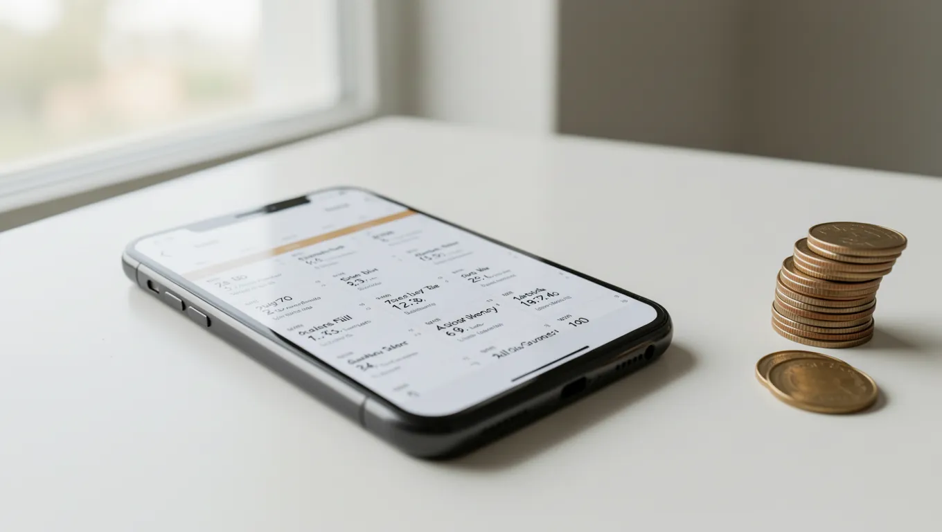 Digital calendar displaying upcoming bills and small coins for budgeting