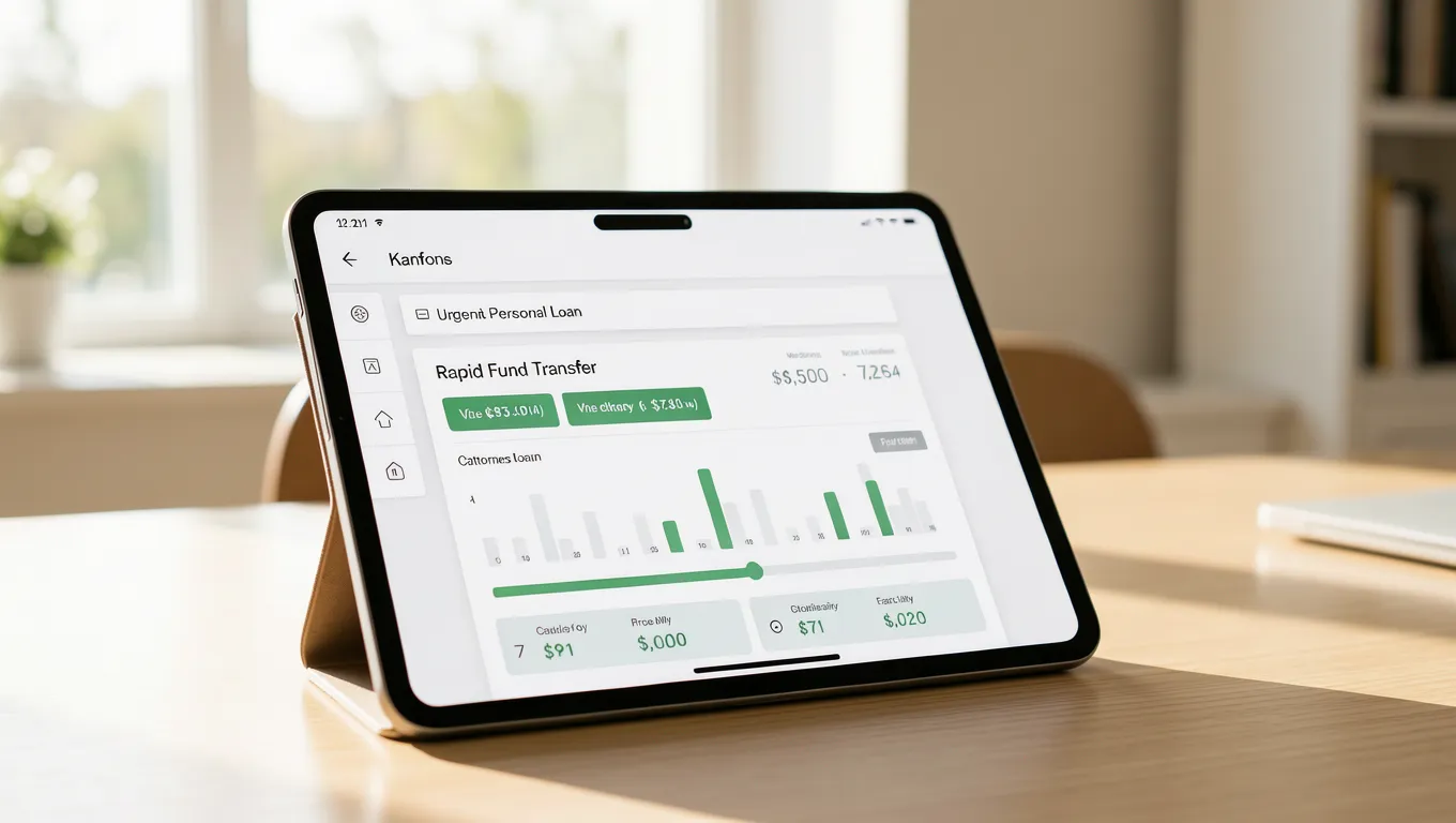 Digital dashboard displaying fast funding for an instant personal loans no credit check application.