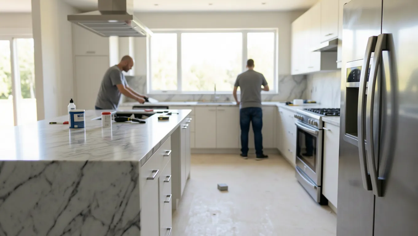 A luxury kitchen renovation scene illustrating a common use for personal loans up to $10,000.